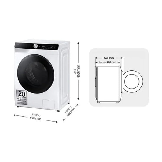 Lavadora-Secadora Samsung WD90DG6G94BKU3, 9 kg + 5 kg, 1400 rpm, Clase A/E, Control AI, Autodosificación, 48 cm