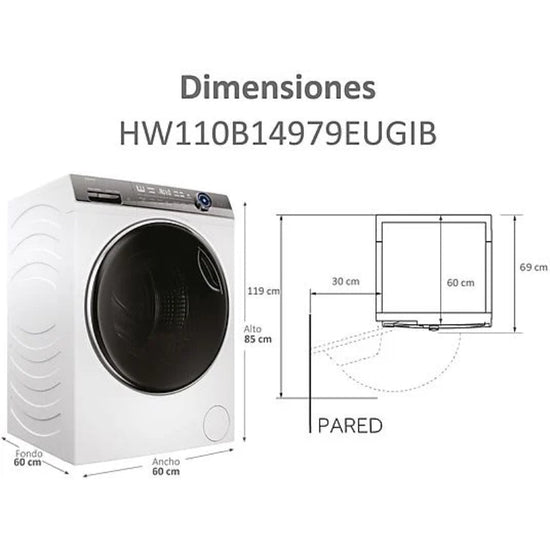 Lavadora-Secadora Haier HWD1BD14979UNGIB I-Pro Serie 7 Plus, 10 kg + 6 kg, 1400 rpm, Clase A, Autodosificación, Wi-Fi