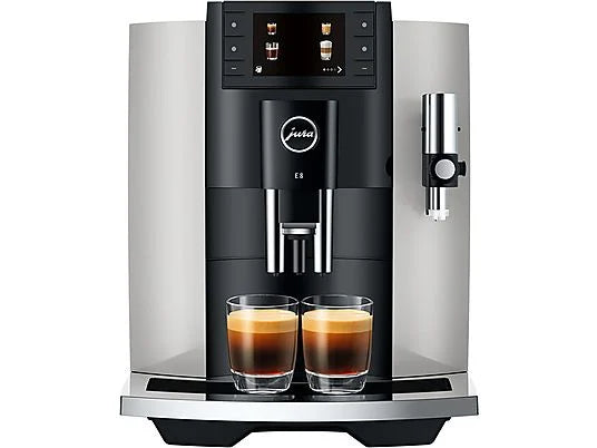 Cafetera Superautomática Jura E8, 1450 W, 15 bar, 1,9 L, 17 Programas, Molinillo PAG2, Pantalla a Color, Platino