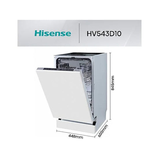 Lavavajillas Hisense HV543D10, Integrable, 45 cm, 11 Servicios, Clase D, Motor Inverter, 3er Cajón