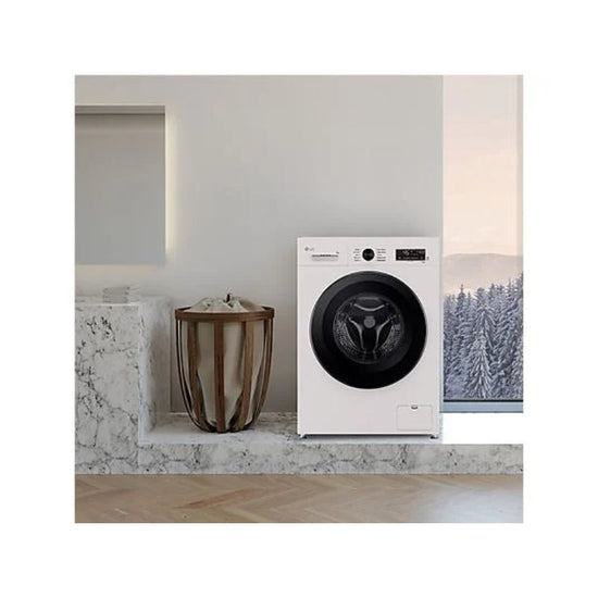Lavadora LG F4X1009NWK, Carga Frontal, 9 kg, 1400 rpm, Clase A, AI Direct Drive™, Vapor, Wi-Fi, Blanco Marfil
