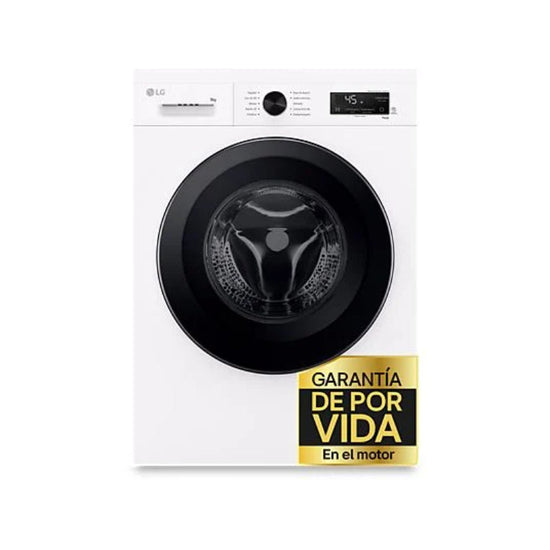 Lavadora LG F4X1009NWK, Carga Frontal, 9 kg, 1400 rpm, Clase A, AI Direct Drive™, Vapor, Wi-Fi, Blanco Marfil