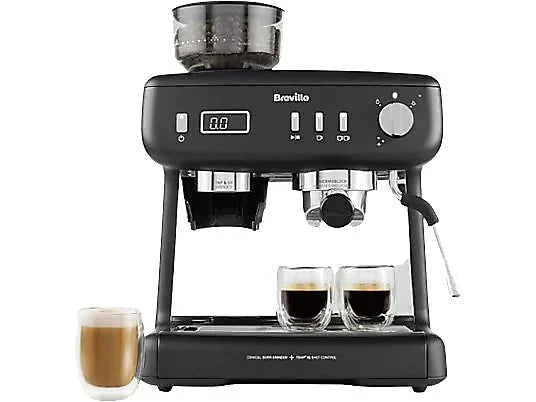 Cafetera Express Breville Barista Max+ VCF152X, 1600 W, 15 bar, Hasta 3 Tazas, Molinillo Tap&Go, Negro