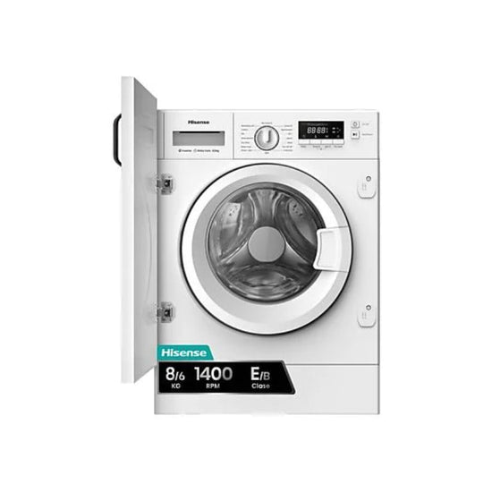 Lavadora-Secadora Hisense WD3M841BWIES, Integrable, 8 kg + 6 kg, 1400 rpm, Clase E/B, Motor Inverter