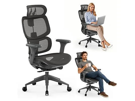 Silla de Oficina SENSE7 Nobu, Hasta 130 kg, Respaldo 76 cm, Gris Oscuro/Negro