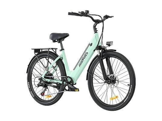 Bicicleta Eléctrica de Ciudad HILLMILES Milecity, Batería 468 Wh, Motor Potente, 80 km Autonomía, 7 Velocidades, 26", Verde