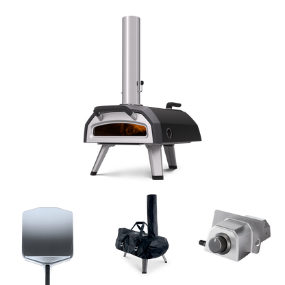 Horno de Pizza Portátil Ooni Karu 2 Pack Esencial, Multi-Combustible (Leña/Carbón/Gas), 500°C, Pizza en 60 s
