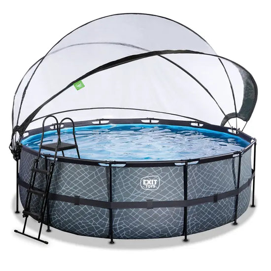 Piscina EXIT TOYS Redonda Ø488x122cm + Cúpula – Bomba Arena + Escalera – 8 Personas – 3 Colores